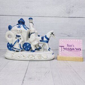 Vintage Horse Carriage Victoria Colonial White Cobalt Blue Porcelain Figurine